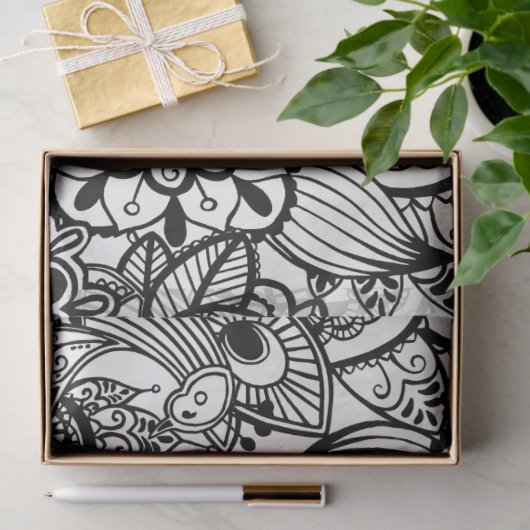 Cute black white floral paisley tissuepapier
