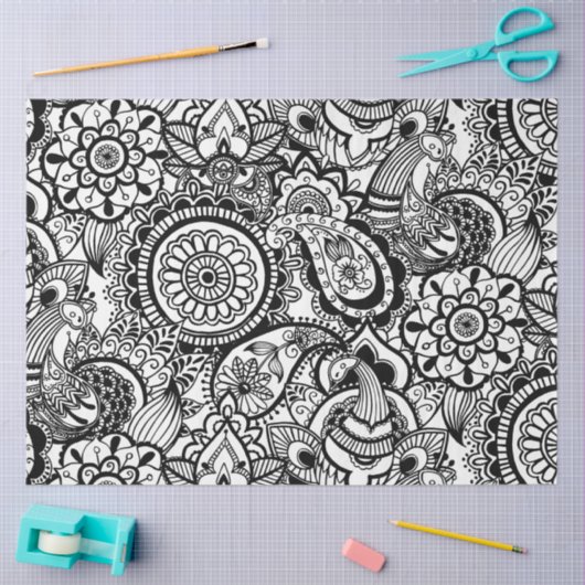 Cute black white floral paisley tissuepapier (Craft)