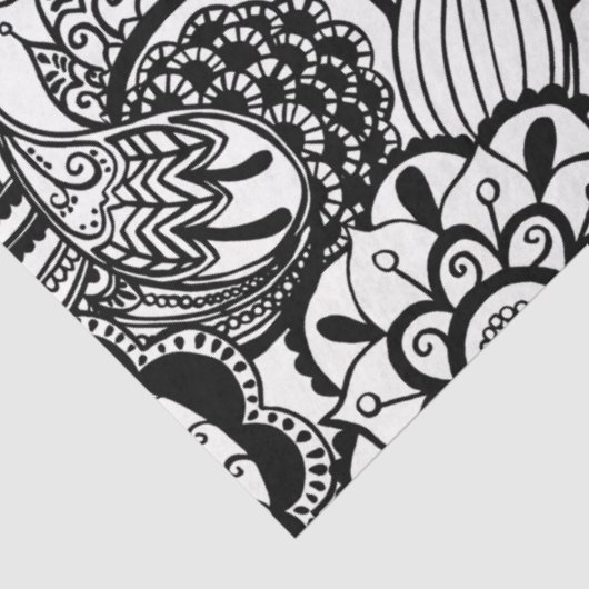 Cute black white floral paisley tissuepapier (Detail)