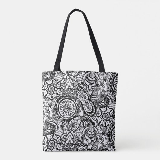 Cute black white floral paisley tote bag (Achterkant)