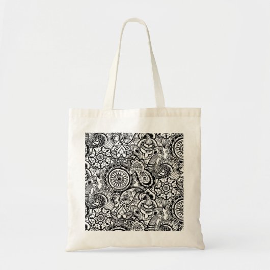Cute black white floral paisley tote bag (Voorkant)