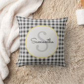 Cute Black & White Gingham Persoonlijk Monogram Kussen (Deken)