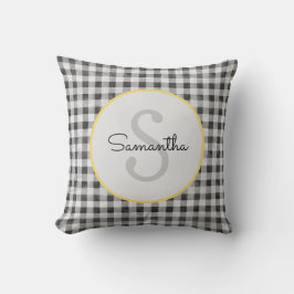 Cute Black & White Gingham Persoonlijk Monogram Kussen