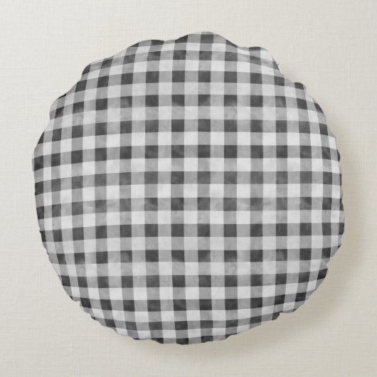 Cute Black & White Gingham Persoonlijk Monogram Rond Kussen (Achterkant)