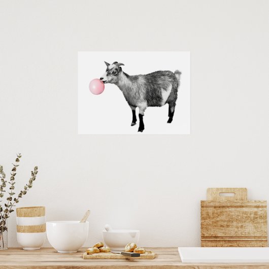 Cute Black White Goat Bubble Gum Nursery Child Poster (Keuken)