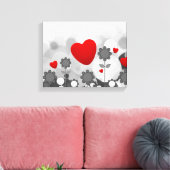 Cute Black/White/Grey Flowers met Big Red Heart Canvas Afdruk (Insitu (Woonkamer))