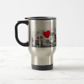 Cute Black/White/Grey Flowers met Big Red Heart Reisbeker (Links)