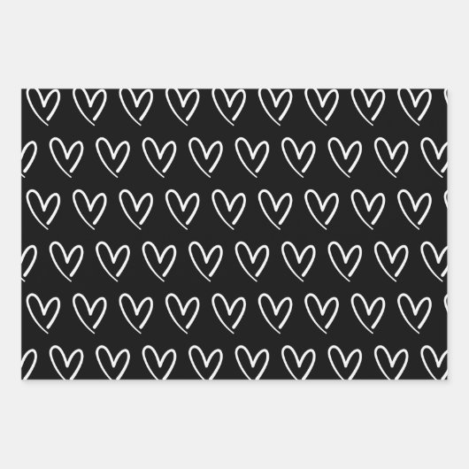 Cute Black White Hearts Pattern Valentijn Inpakpapier Vel (Voorkant 3)