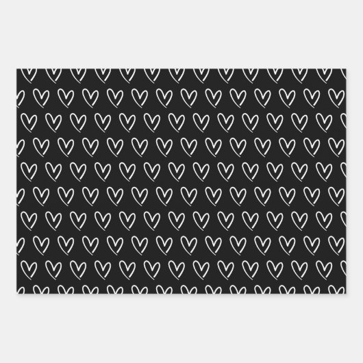 Cute Black White Hearts Pattern Valentijn Modern W Inpakpapier Vel (Voorkant 2)