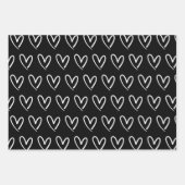 Cute Black White Hearts Pattern Valentijn Wrappin Inpakpapier Vel (Voorkant 3)