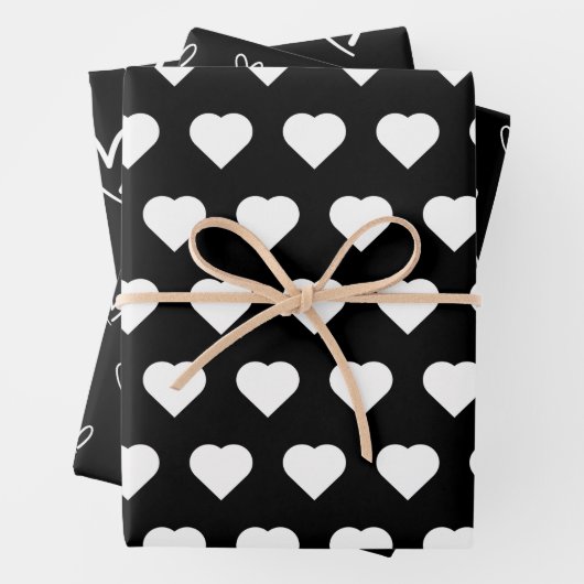 Cute Black White Hearts Pattern Valentijn Wrappin Inpakpapier Vel (In situ)