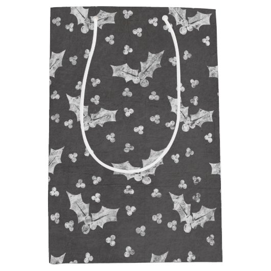 Cute Black & White Holly-kerstalkbord Medium Cadeauzakje (Voorkant)
