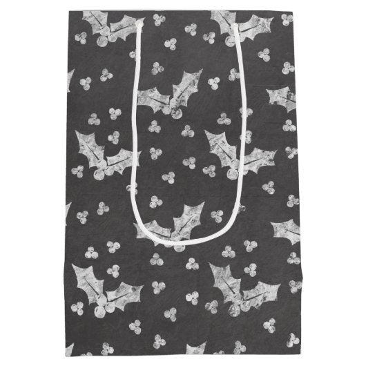 Cute Black & White Holly-kerstalkbord Medium Cadeauzakje (Achterkant)