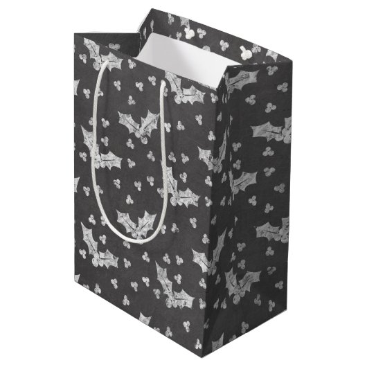 Cute Black & White Holly-kerstalkbord Medium Cadeauzakje (Achterkant Gekanteld)