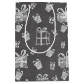 Cute Black & White Kerstmis Present Chalkboard Medium Cadeauzakje (Voorkant)