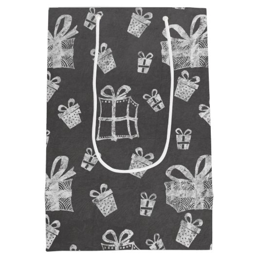 Cute Black & White Kerstmis Present Chalkboard Medium Cadeauzakje (Achterkant)