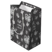 Cute Black & White Kerstmis Present Chalkboard Medium Cadeauzakje (Achterkant Gekanteld)