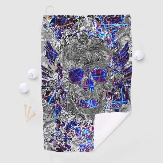 Cute black white kleurful neon skull licence bord golfhanddoek (Insitu)
