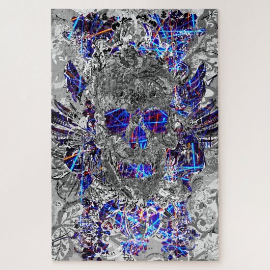 Cute black white kleurful neon skull licence bord legpuzzel (Verticaal)