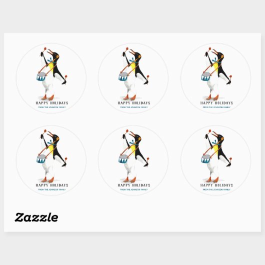 Cute Black&white leuke pinguïnmuzikant met drums Ronde Sticker (Vel)