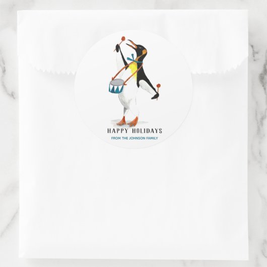 Cute Black&white leuke pinguïnmuzikant met drums Ronde Sticker (Tas)