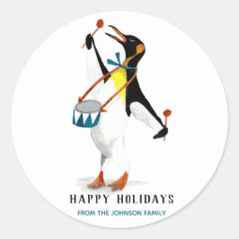 Cute Black&white leuke pinguïnmuzikant met drums Ronde Sticker