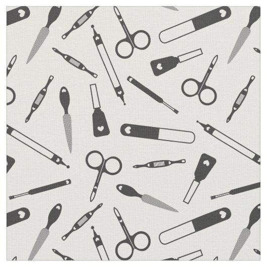 Cute Black White Manicurist Tools Patroon Stof (Close Up)