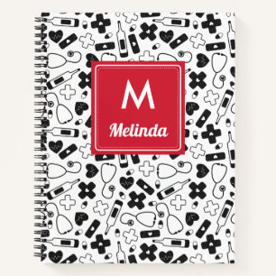 Cute Black White Medical Pattern Neurse Monogramed Notitieboek