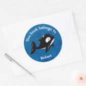 Cute Black White Orca op Glittery Blue Ronde Sticker (Envelop)