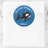 Cute Black White Orca op Glittery Blue Ronde Sticker (Tas)