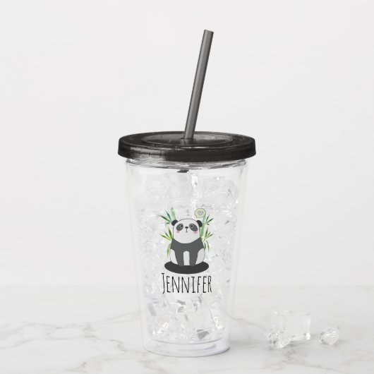 Cute Black & White Panda in Bamboo Acryl Drinkbeker (Achterkant ijs)
