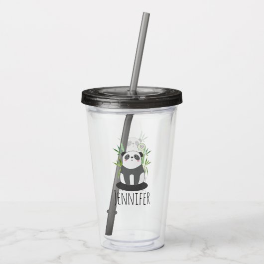 Cute Black & White Panda in Bamboo Acryl Drinkbeker (Achterkant)