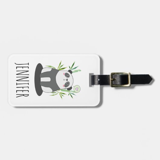 Cute Black & White Panda in Bamboo Bagagelabel (Voorkant horizontaal)