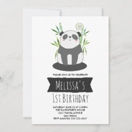 Cute Black & White Panda in Bamboo Birthday Kaart