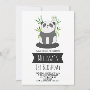 Cute Black & White Panda in Bamboo Birthday Kaart