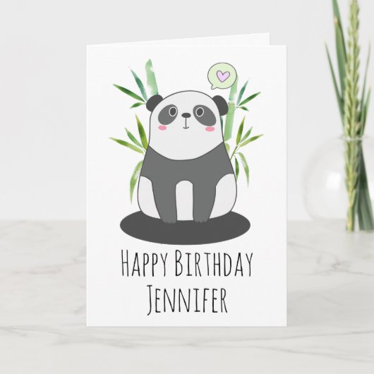 Cute Black & White Panda in Bamboo Birthday Kaart (Voorkant)
