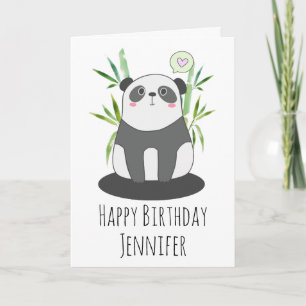 Cute Black & White Panda in Bamboo Birthday Kaart
