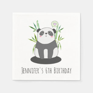 Cute Black & White Panda in Bamboo Birthday Servet