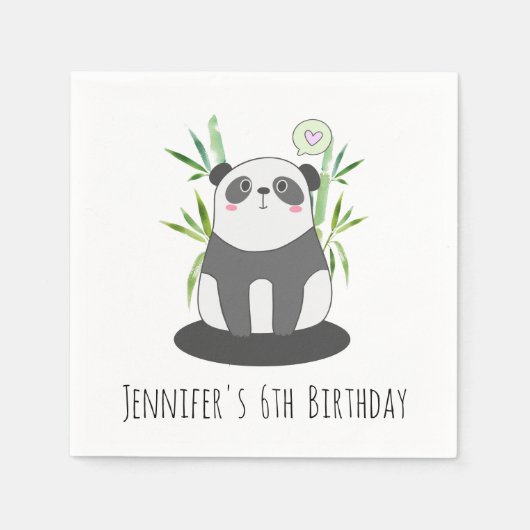 Cute Black & White Panda in Bamboo Birthday Servet (Voorkant)