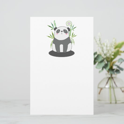 Cute Black & White Panda in Bamboo Briefpapier (Staand voorkant)