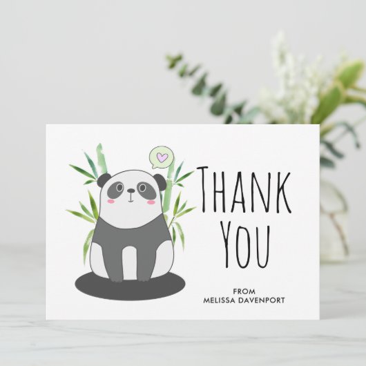 Cute Black & White Panda in Bamboo Hartelijk dank Bedankkaart (Staand voorkant)