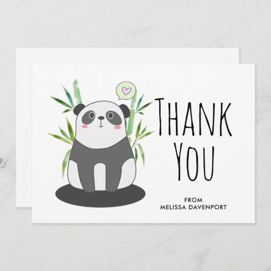 Cute Black & White Panda in Bamboo Hartelijk dank Bedankkaart (Voorkant / Achterkant)
