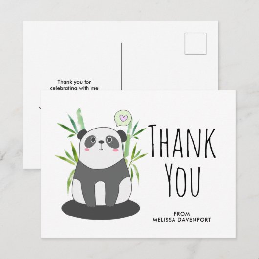 Cute Black & White Panda in Bamboo Hartelijk dank Briefkaart (Voorkant / Achterkant)