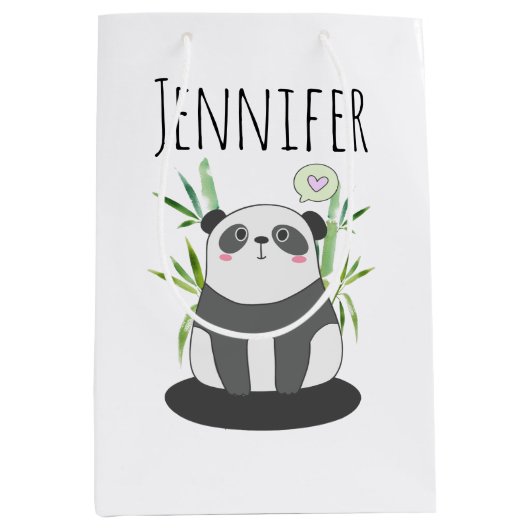 Cute Black & White Panda in Bamboo Medium Cadeauzakje (Voorkant)