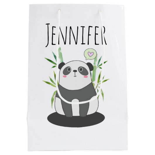 Cute Black & White Panda in Bamboo Medium Cadeauzakje (Achterkant)
