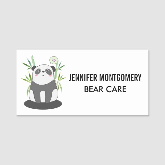 Cute Black & White Panda in Bamboo Naamplaatje (Voorkant)