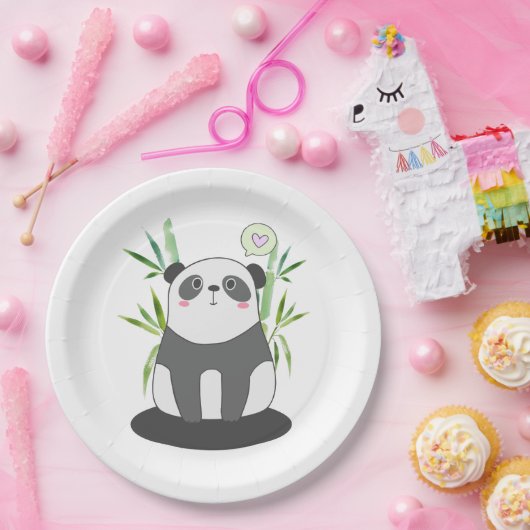 Cute Black & White Panda in Bamboo Papieren Bordje (Feest)