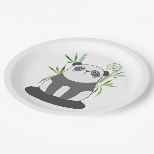 Cute Black & White Panda in Bamboo Papieren Bordje (Gekanteld)