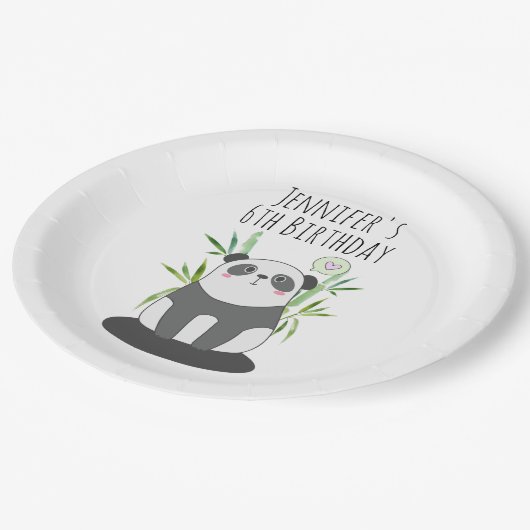 Cute Black & White Panda in Bamboo Papieren Bordje (Gekanteld)