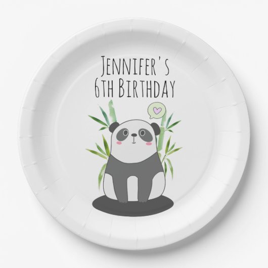 Cute Black & White Panda in Bamboo Papieren Bordje (Voorkant)